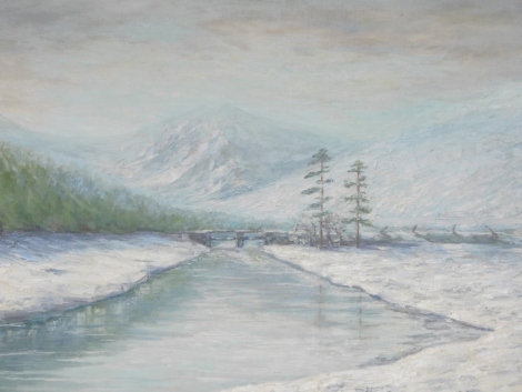 D. Roberts (20thC). Winter Scene oil on board, signed, 50cm x 75cm.