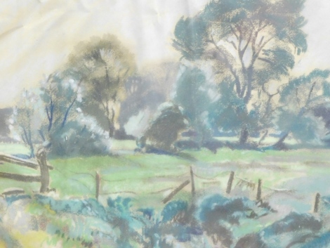 E. Boscher (20thC). The Gate, pastel, signed, partial label verso, 35cm x 45cm.