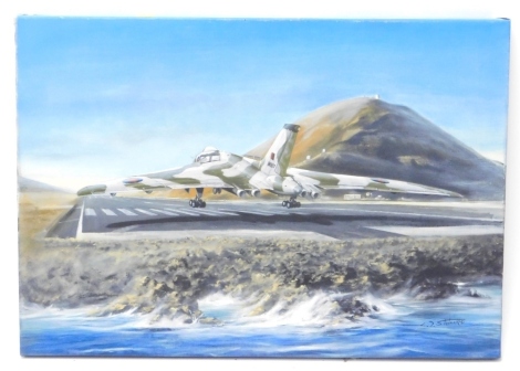 Christopher J. Stothard (b1952) Vulcan Bomber, oil on canvas, unframed, 43cm x 62cm.