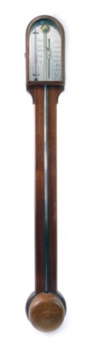 A mahogany stick barometer, with silvered register, turned reservoir, etc., in George III style, 94cm high.