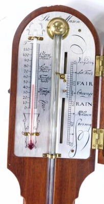 A mahogany stick barometer, with silvered register, turned reservoir, etc., in George III style, 94cm high. - 2