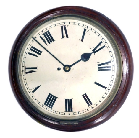 A Stockall and Marples mahogany RAF wall clock, the dial painted with Roman numerals, surrounded by brass bezel, fusee movement, Air Ministry stamp to reverse 44cm diameter.