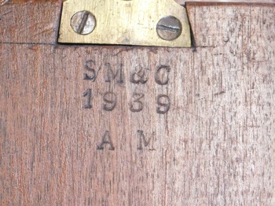 A 20thC mahogany cased RAF wall clock, with 34cm diameter Roman numeric dial, marked RAF with fusee movement in plain case, with pendulum and key, S.K. & C. 1939 - A M to the back of the case, movement marked M & Co. 1941, 44cm diameter. - 2