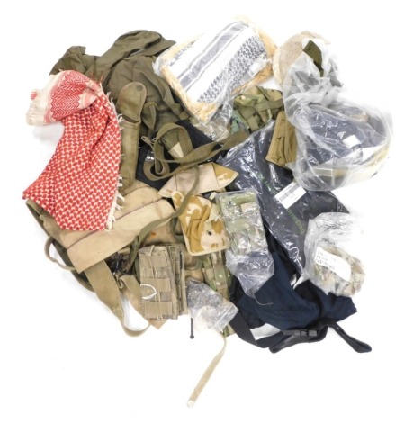 Various mixed army surplus pouches and belts, in green, etc., Civil Defence Corps Kangol beret 7/8, with Civil Defence Corps badge, various other items, etc. (a quantity)