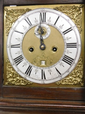 Henry Perry, Soho. A 19thC and earlier longcase clock, the bass dial with silvered chapter ring, with subsidiary seconds dial, date aperture and eight day movement in an oak case, case and movement associated, 213cm high overall. - 2