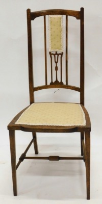 An Edwardian mahogany and boxwood strung bedroom chair, and a beech bedroom chair, (2). - 2