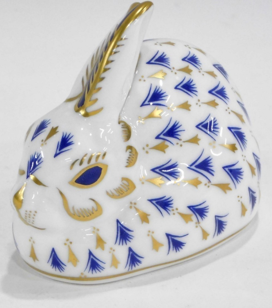 A Royal Crown Derby porcelain Rabbit paperweight, printed marks in