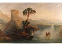 J. Neiman Junior. Continental river landscape with classical ruins and