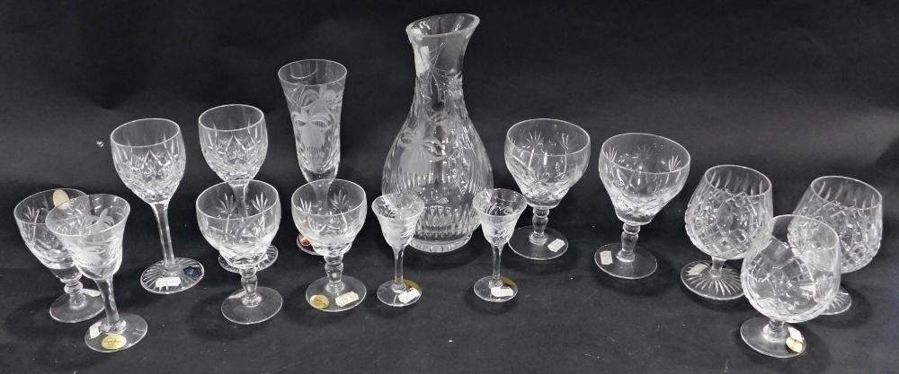 4 Vintage Etched Crystal Wine Glasses, Royal Brierley Crystal