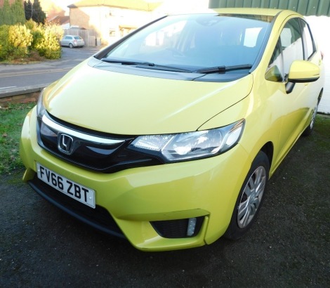 A Honda Jazz S I-VTEC, Registration FV66 ZBT, petrol, yellow, 5 door hatchback, first registered 22/02/2017, V5 present, mileage 11,150.