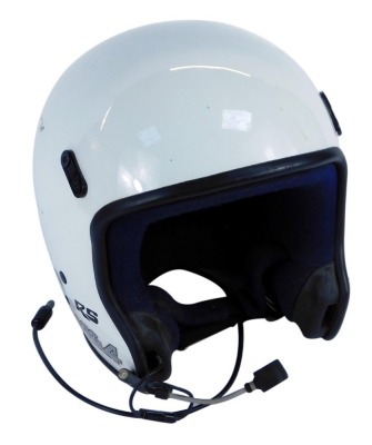 An RAC Rally helmet, with speaker, in white.