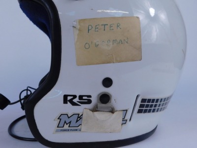 An RAC Rally helmet, with speaker, in white. - 3