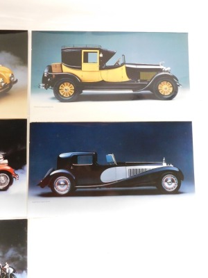 A group of loose automobilia related prints, to include The Miller Roadster 1929, Bugatti Atlantic Coupe 1937, Phantom Corsair 1938, Ford Lincoln Coaching Brougham 1926, Bugatti Royal Coupe De Ville 1931, Bugatti Coupe 50T 1932, and a Duesemberg Speedster - 4