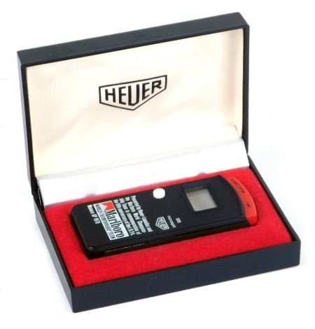 A Heuer electronic lap timer, in box, from the Marlborough World Championship Team, electronic, boxed, a Fiat car badge an Ardenes car badge, an IRC driving test team award Fiat plaque dated 1963, and a Fiat Motor Club plaque for The National Concourse Ke