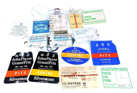 A selection of original F1 admission tickets, helicopter boarding passes, car parking stickers, etc., all circa 1970s and 80s. (14)