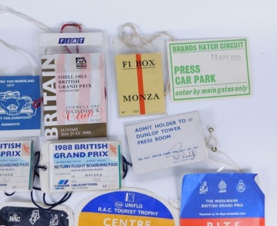 A selection of original F1 admission tickets, helicopter boarding passes, car parking stickers, etc., all circa 1970s and 80s. (14) - 5