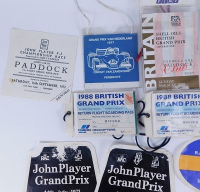 A selection of original F1 admission tickets, helicopter boarding passes, car parking stickers, etc., all circa 1970s and 80s. (14) - 6