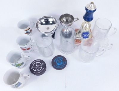 A collection of Fiat and motor related trophies, glasses, and mugs, a group of car motorcycle show coasters, for Grantham and Sleaford, etc. (1 tray) - 2