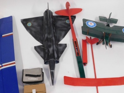 A remote control SkyNova aeroplane, boxed, together with further model aeroplane parts, Turnigy Power Systems, and a model bi-plane. (a quantity) - 3