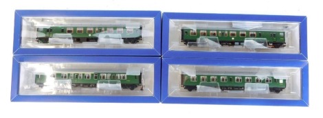 A Bachmann Branchline OO gauge Class 411 4-CEP four car EMU set, late SR multiple unit, with green yellow warning panels, 31-426A.