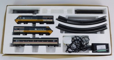 A Hornby OO gauge high speed train set, Intercity 125, HST diesel electric three car set, with mains power controller, incomplete, boxed. - 2