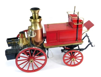 A steel and brass steam model of a Victorian horse drawn fire engine, 57cm long.