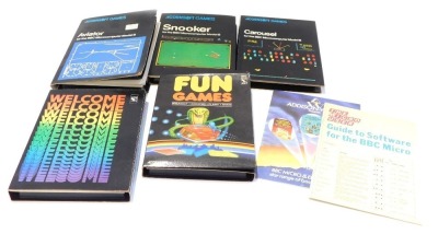 A group of Artoft Games cases, comprising a Fun Games Case, Snooker, Carousel, Welcome and an Aviator with cassette. (5)