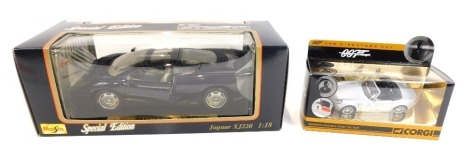 A Maisto diecast special edition Jaguar XJ220, scale 1:18, together with a Corgi diecast model of a James Bond OO7 BMW Z8, scale 1:35, CC05004, both boxed. (2)