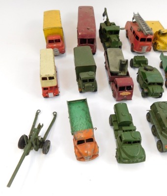 Dinky diecast military vehicles, together with lorries, an express horse box, fire engine, play worn. (1 tray) - 2