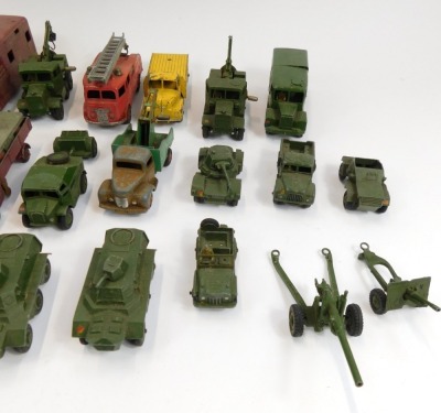 Dinky diecast military vehicles, together with lorries, an express horse box, fire engine, play worn. (1 tray) - 3