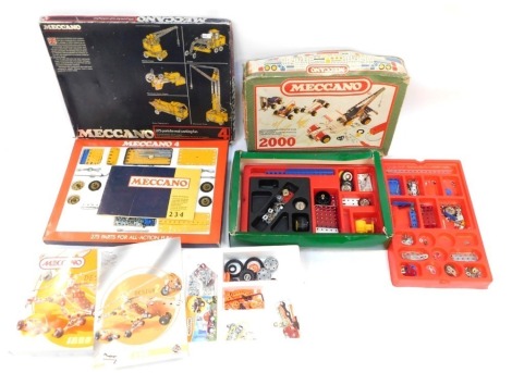 A Meccano Tri-ang set number four, 2000 motorised construction set 0/85042, and a design two model helicopter 5700, all boxed. (3)