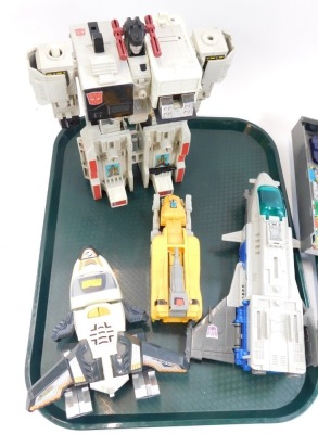 A Takara Hasbro model of a Skystalker, circa 1989, Power Rangers Megalord, and other action vehicle, space crafts, etc. (2 trays) - 2