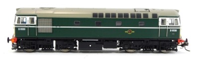 A Heljan OO gauge Class 33 diesel locomotive, D6530, BR green with experimental yellow ends, 34-131.