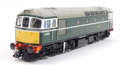 A Heljan OO gauge Class 33 diesel locomotive, D6530, BR green with experimental yellow ends, 34-131. - 2