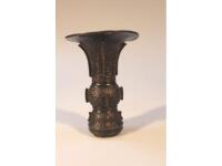 An 18th/19thC Chinese bronze gu vase with key and scroll banding