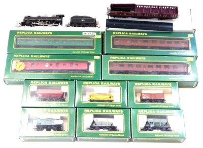 Replica Railways OO gauge coaches and rolling stock, to include No 13801 tank wagon Shell Electric Oils, No 14101 46 ton GLW hopper HBA, No 12146 MkI BCK BR maroon, No 12173 MkI BG BR crimson, etc. (12)