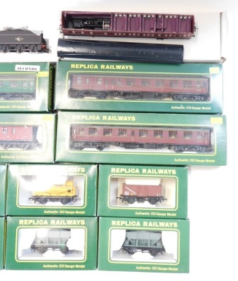 Replica Railways OO gauge coaches and rolling stock, to include No 13801 tank wagon Shell Electric Oils, No 14101 46 ton GLW hopper HBA, No 12146 MkI BCK BR maroon, No 12173 MkI BG BR crimson, etc. (12) - 3