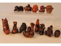 Various carved wooden netsuke and others