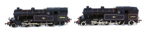 Two Bachmann Branchline OO gauge locomotives, comprising 31-604 V3 tank, 67666, BR late crest, hopper type bunker, and 31-601 V1 tank locomotive, 67601, BR black. (2)