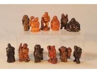 Various carved wooden netsuke and others