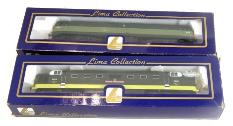 Two Lima OO gauge diesel locomotives, comprising Class 55 locomotive The Gordon Highlander D9016, and a Class 47 locomotive D1111, BR two tone green. (2)