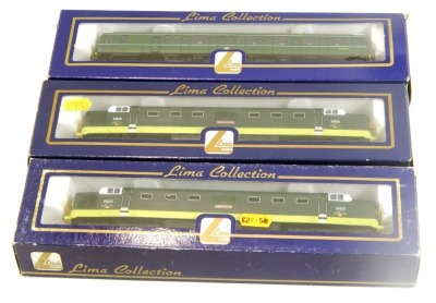 Lima OO gauge locomotives, comprising Class 55 locomotive Crepello, Class D091 D018 Ballymoss and a Class 121 locomotive, BR green. (3)