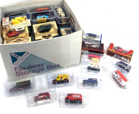 Matchbox Models of Yesteryear, Days Gone By and other diecast buses, vintage trucks, and other vehicle. (1 box)