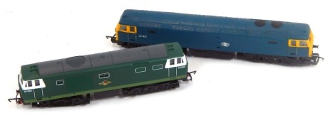 Two Hornby OO gauge locomotives, comprising a BR Class 47 diesel locomotive R075, and a Hymek diesel locomotive R074, in need of repair, partially boxed. (2)