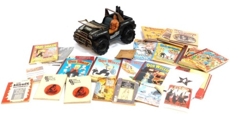 An Action Man Jeep, 1999 Action Man figure, Action Man Annual, a group of Broons & Oor Wullie Annuals, etc. (1 box)