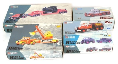 A Corgi diecast heavy haulage Scammell contractor Sunters CC12302, Pickfords Scammell Highwayman ballast and Land Rover set 16601, Wynn's-Scammell contractor Short Bros. Scammell Highwayman Low Loader with Luffing Shovel, and an Annis & Company Limited Di - 2