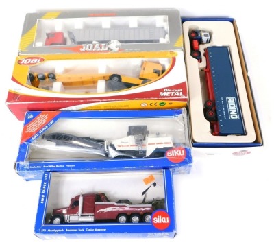 Siku Joal and Kings Of The Road diecast lorries, boxed, comprising a brake down truck 2711, a road milling machine 3132, Atkinson Boarder tautliner, W & J Riding Ltd CC12501, DAF 96XF 351, and a DAF 95XF 343. (5)