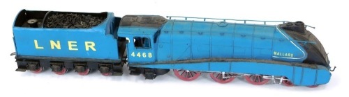 A tin plate model Mallard, LNER blue, 4-6-2, to include locomotive and tender.