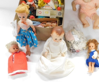 Plastic headed dolls, to include a Chiltern figure, various others, clothing, Fisher Price Toys, etc. (1 box) - 3