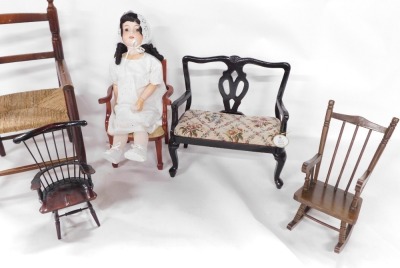 A two seater doll's sofa, a collector's doll, various dolls chairs, etc. (a quantity) - 3